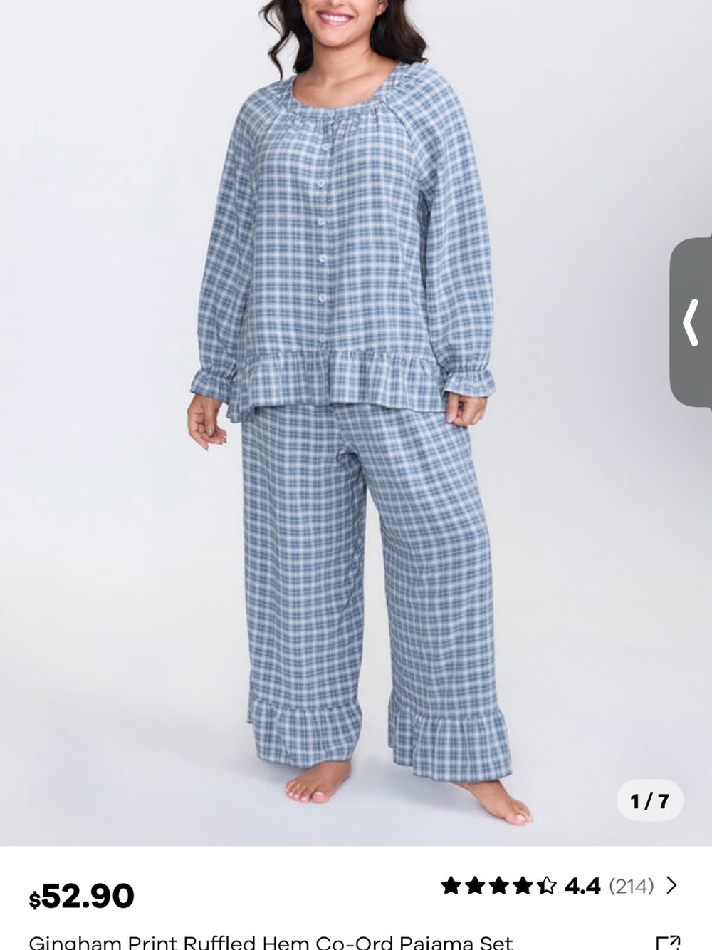 BloomChic Blue Gingham Ruffle-Hem Pajama Set
